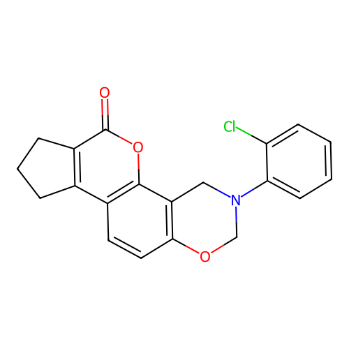 3-(2-chlorophenyl)-3,4,8,9-tetrahydro-2H-cyclopenta[3,4]chromeno[8,7-e][1,3]oxazin-6(7H)-one structure