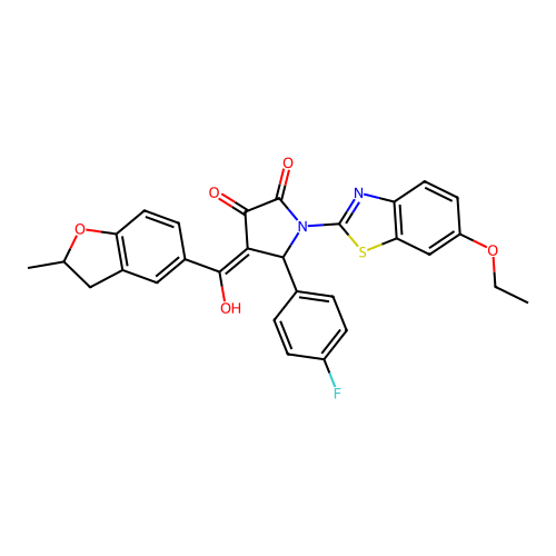 (4E)-1-(6-ethoxy-1,3-benzothiazol-2-yl)-5-(4-fluorophenyl)-4-[hydroxy(2-methyl-2,3-dihydro-1-benzofuran-5-yl)methylidene]pyrrolidine-2,3-dione structure