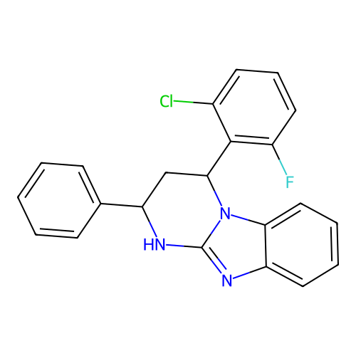 4-(2-chloro-6-fluorophenyl)-2-phenyl-1,2,3,4-tetrahydropyrimido[1,2-a]benzimidazole structure