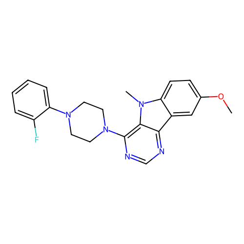 4-(4-(2-fluorophenyl)piperazin-1-yl)-8-methoxy-5-methyl-5H-pyrimido[5,4-b]indole structure
