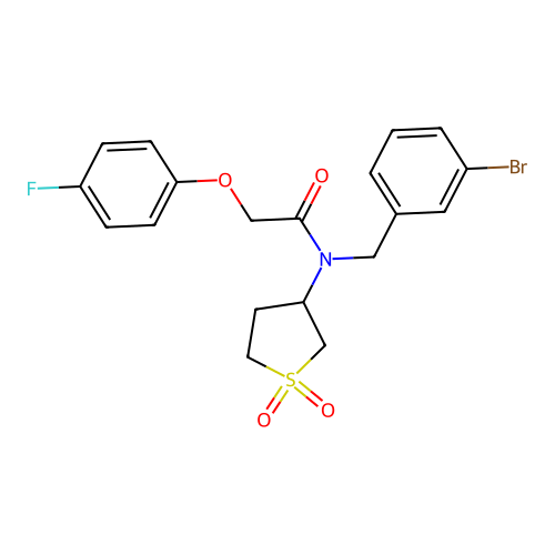 N-[(3-bromophenyl)methyl]-N-(1,1-dioxothiolan-3-yl)-2-(4-fluorophenoxy)acetamide structure