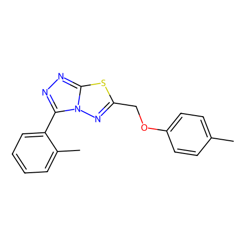 3-(o-tolyl)-6-((p-tolyloxy)methyl)-[1,2,4]triazolo[3,4-b][1,3,4]thiadiazole structure