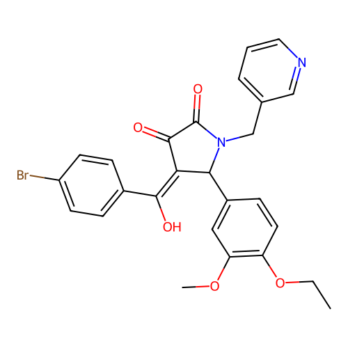 (4E)-4-[(4-bromophenyl)-hydroxymethylidene]-5-(4-ethoxy-3-methoxyphenyl)-1-(pyridin-3-ylmethyl)pyrrolidine-2,3-dione structure