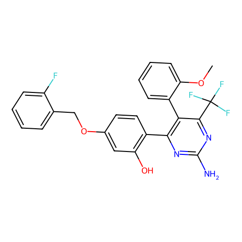 (6Z)-6-[2-amino-5-(2-methoxyphenyl)-6-(trifluoromethyl)-1H-pyrimidin-4-ylidene]-3-[(2-fluorophenyl)methoxy]cyclohexa-2,4-dien-1-one structure