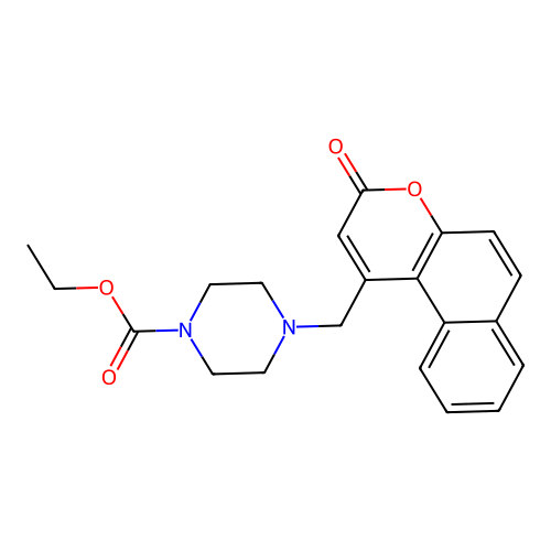 Ethyl 4-[(3-oxobenzo[f]chromen-1-yl)methyl]piperazine-1-carboxylate structure