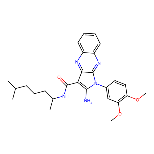 2-amino-1-(3,4-dimethoxyphenyl)-N-(6-methylheptan-2-yl)-1H-pyrrolo[2,3-b]quinoxaline-3-carboxamide structure