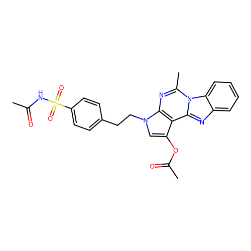 3-(4-(N-acetylsulfamoyl)phenethyl)-5-methyl-3H-benzo[4,5]imidazo[1,2-c]pyrrolo[3,2-e]pyrimidin-1-yl acetate structure