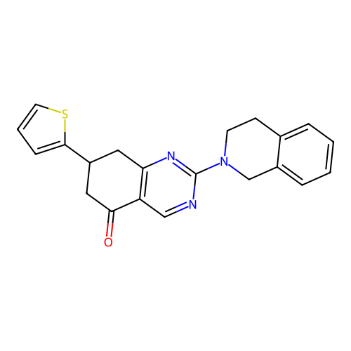 2-(3,4-dihydroisoquinolin-2(1H)-yl)-7-(thiophen-2-yl)-7,8-dihydroquinazolin-5(6H)-one structure