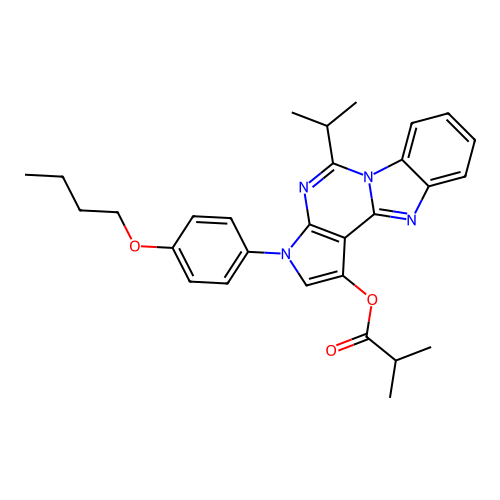 3-(4-butoxyphenyl)-5-(propan-2-yl)-3H-pyrrolo[2',3':4,5]pyrimido[1,6-a]benzimidazol-1-yl 2-methylpropanoate structure