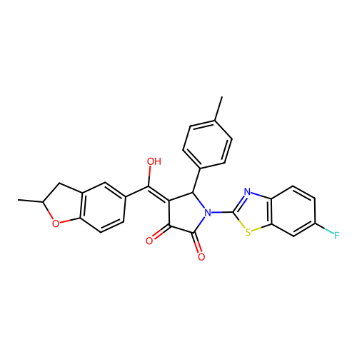 (4E)-1-(6-fluoro-1,3-benzothiazol-2-yl)-4-[hydroxy(2-methyl-2,3-dihydro-1-benzofuran-5-yl)methylidene]-5-(4-methylphenyl)pyrrolidine-2,3-dione structure