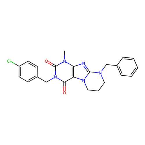 9-benzyl-3-(4-chlorobenzyl)-1-methyl-6,7,8,9-tetrahydropyrimido[2,1-f]purine-2,4(1H,3H)-dione structure