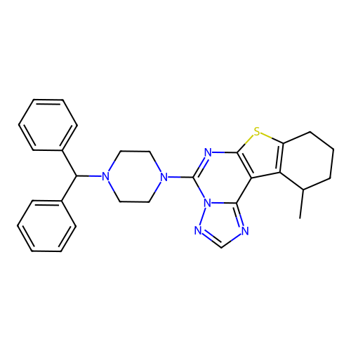 5-(4-benzhydrylpiperazin-1-yl)-11-methyl-8,9,10,11-tetrahydrobenzo[4,5]thieno[3,2-e][1,2,4]triazolo[1,5-c]pyrimidine structure