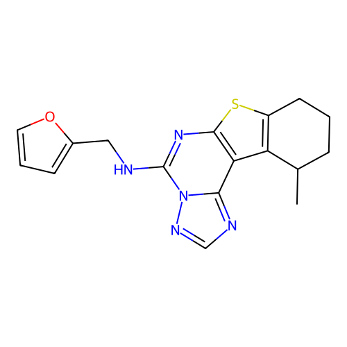 N-(furan-2-ylmethyl)-11-methyl-8,9,10,11-tetrahydro[1]benzothieno[3,2-e][1,2,4]triazolo[1,5-c]pyrimidin-5-amine structure