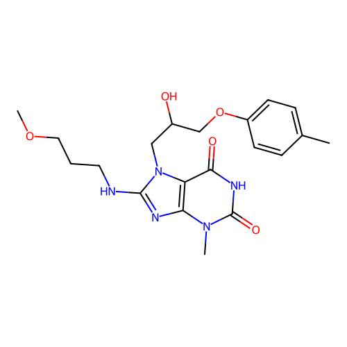 7-(2-hydroxy-3-(p-tolyloxy)propyl)-8-((3-methoxypropyl)amino)-3-methyl-1H-purine-2,6(3H,7H)-dione structure