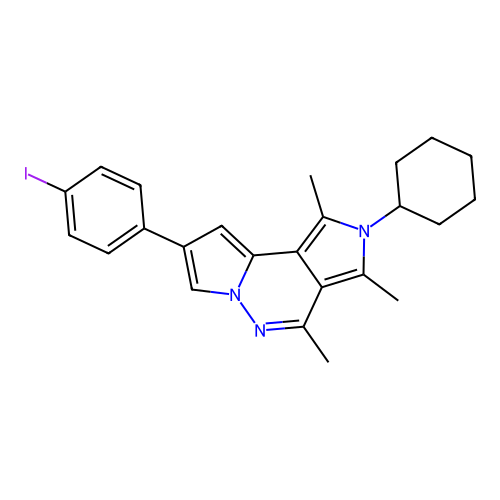 2-cyclohexyl-8-(4-iodophenyl)-1,3,4-trimethyl-2H-dipyrrolo[1,2-b:3',4'-d]pyridazine structure