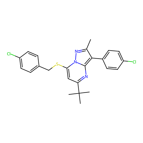 5-tert-butyl-7-[(4-chlorobenzyl)sulfanyl]-3-(4-chlorophenyl)-2-methylpyrazolo[1,5-a]pyrimidine structure