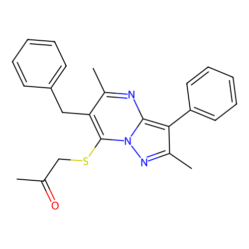 1-({6-benzyl-2,5-dimethyl-3-phenylpyrazolo[1,5-a]pyrimidin-7-yl}sulfanyl)propan-2-one structure