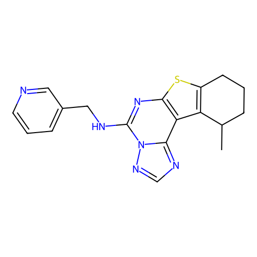 11-methyl-N-(pyridin-3-ylmethyl)-8,9,10,11-tetrahydro[1]benzothieno[3,2-e][1,2,4]triazolo[1,5-c]pyrimidin-5-amine structure