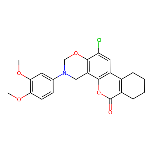 12-chloro-3-(3,4-dimethoxyphenyl)-2,4,7,8,9,10-hexahydroisochromeno[3,4-f][1,3]benzoxazin-6-one structure