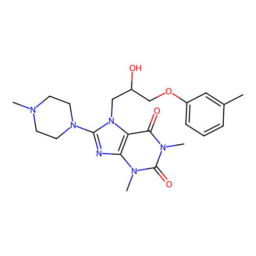7-[2-hydroxy-3-(3-methylphenoxy)propyl]-1,3-dimethyl-8-(4-methylpiperazin-1-yl)purine-2,6-dione structure