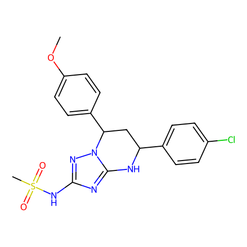 N-(5-(4-chlorophenyl)-7-(4-methoxyphenyl)-4,5,6,7-tetrahydro-[1,2,4]triazolo[1,5-a]pyrimidin-2-yl)methanesulfonamide structure