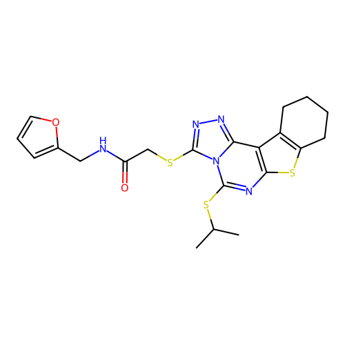 N-(furan-2-ylmethyl)-2-((5-(isopropylthio)-8,9,10,11-tetrahydrobenzo[4,5]thieno[3,2-e][1,2,4]triazolo[4,3-c]pyrimidin-3-yl)thio)acetamide structure