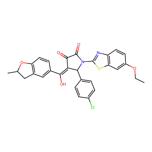(4E)-5-(4-chlorophenyl)-1-(6-ethoxy-1,3-benzothiazol-2-yl)-4-[hydroxy(2-methyl-2,3-dihydro-1-benzofuran-5-yl)methylidene]pyrrolidine-2,3-dione structure