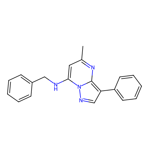 N-benzyl-5-methyl-3-phenylpyrazolo[1,5-a]pyrimidin-7-amine structure