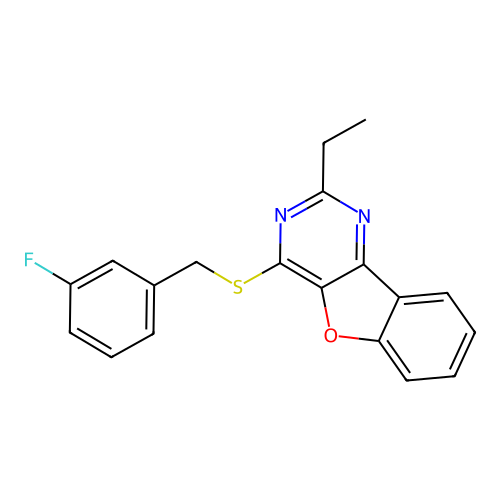 2-Ethyl-4-[(3-fluorobenzyl)sulfanyl][1]benzofuro[3,2-d]pyrimidine structure