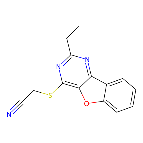 2-[(2-Ethyl-[1]benzofuro[3,2-d]pyrimidin-4-yl)sulfanyl]acetonitrile structure