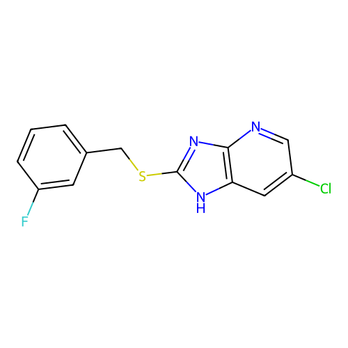 6-chloro-2-[(3-fluorophenyl)methylsulfanyl]-1H-imidazo[4,5-b]pyridine structure