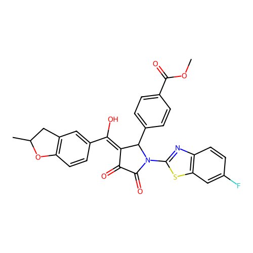 methyl 4-(1-(6-fluorobenzo[d]thiazol-2-yl)-4-hydroxy-3-(2-methyl-2,3-dihydrobenzofuran-5-carbonyl)-5-oxo-2,5-dihydro-1H-pyrrol-2-yl)benzoate structure