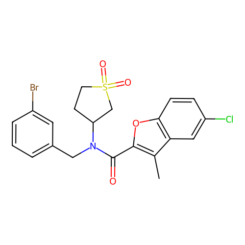 N-(3-bromobenzyl)-5-chloro-N-(1,1-dioxidotetrahydrothiophen-3-yl)-3-methyl-1-benzofuran-2-carboxamide structure