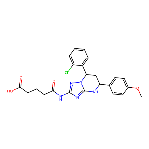 5-((7-(2-chlorophenyl)-5-(4-methoxyphenyl)-4,5,6,7-tetrahydro-[1,2,4]triazolo[1,5-a]pyrimidin-2-yl)amino)-5-oxopentanoic acid structure