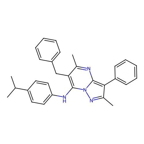 6-benzyl-2,5-dimethyl-3-phenyl-N-[4-(propan-2-yl)phenyl]pyrazolo[1,5-a]pyrimidin-7-amine structure