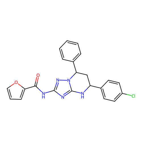 N-[5-(4-chlorophenyl)-7-phenyl-1,5,6,7-tetrahydro-[1,2,4]triazolo[1,5-a]pyrimidin-2-yl]furan-2-carboxamide structure