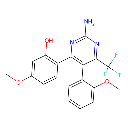 2-(2-amino-5-(2-methoxyphenyl)-6-(trifluoromethyl)pyrimidin-4-yl)-5-methoxyphenol structure
