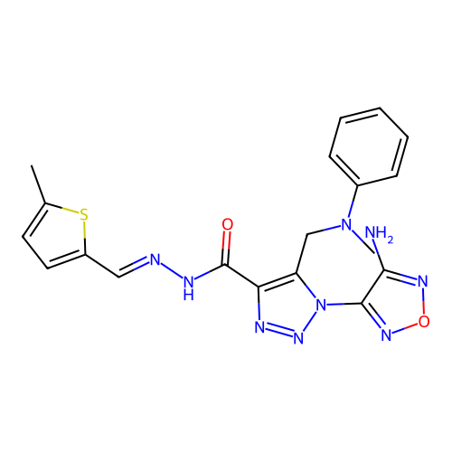 (E)-1-(4-amino-1,2,5-oxadiazol-3-yl)-5-((methyl(phenyl)amino)methyl)-N'-((5-methylthiophen-2-yl)methylene)-1H-1,2,3-triazole-4-carbohydrazide structure