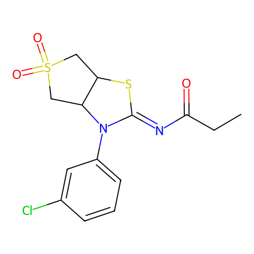 N-[(2Z)-3-(3-chlorophenyl)-5,5-dioxidotetrahydrothieno[3,4-d][1,3]thiazol-2(3H)-ylidene]propanamide structure