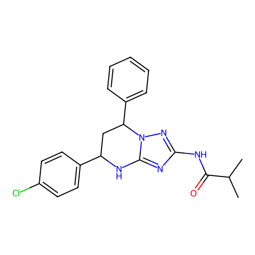 N-(5-(4-chlorophenyl)-7-phenyl-4,5,6,7-tetrahydro-[1,2,4]triazolo[1,5-a]pyrimidin-2-yl)isobutyramide structure