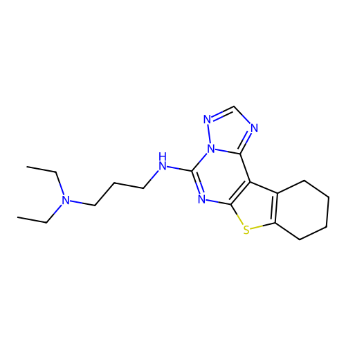 N,N-diethyl-N'-(8,9,10,11-tetrahydro[1]benzothieno[3,2-e][1,2,4]triazolo[1,5-c]pyrimidin-5-yl)propane-1,3-diamine structure