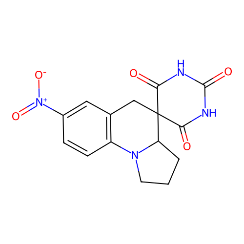 7'-nitro-2',3',3a',5'-tetrahydro-1H,1'H-spiro[pyrimidine-5,4'-pyrrolo[1,2-a]quinoline]-2,4,6(3H)-trione structure