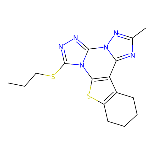 2-methyl-7-(propylsulfanyl)-10,11,12,13-tetrahydro[1]benzothieno[3,2-e]bis[1,2,4]triazolo[4,3-a:1',5'-c]pyrimidine structure