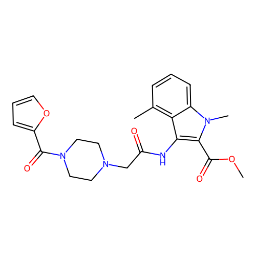 methyl 3-({[4-(furan-2-ylcarbonyl)piperazin-1-yl]acetyl}amino)-1,4-dimethyl-1H-indole-2-carboxylate structure