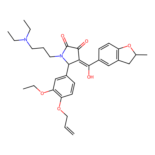 (4E)-1-[3-(diethylamino)propyl]-5-(3-ethoxy-4-prop-2-enoxyphenyl)-4-[hydroxy-(2-methyl-2,3-dihydro-1-benzofuran-5-yl)methylidene]pyrrolidine-2,3-dione structure