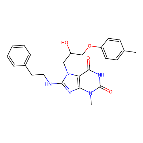 7-[2-hydroxy-3-(4-methylphenoxy)propyl]-3-methyl-8-(2-phenylethylamino)purine-2,6-dione structure