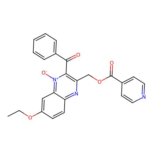 2-Benzoyl-7-ethoxy-3-((isonicotinoyloxy)methyl)quinoxaline 1-oxide structure