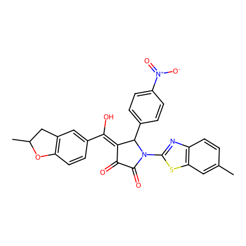 (4E)-4-[hydroxy(2-methyl-2,3-dihydro-1-benzofuran-5-yl)methylidene]-1-(6-methyl-1,3-benzothiazol-2-yl)-5-(4-nitrophenyl)pyrrolidine-2,3-dione structure