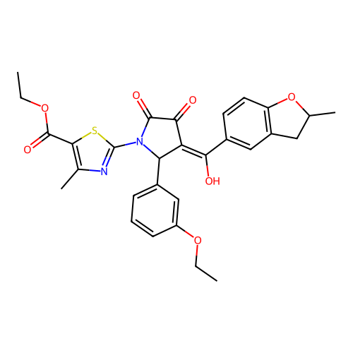ethyl 2-(2-(3-ethoxyphenyl)-4-hydroxy-3-(2-methyl-2,3-dihydrobenzofuran-5-carbonyl)-5-oxo-2,5-dihydro-1H-pyrrol-1-yl)-4-methylthiazole-5-carboxylate structure