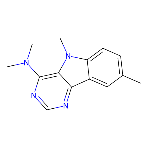 N,N,5,8-tetramethyl-5H-pyrimido[5,4-b]indol-4-amine structure